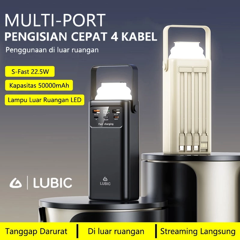 Lubic Powerbank 50000mAH Ultra Capacity 22.5W Fast Charging LED Camping Lights Bank Daya - Original