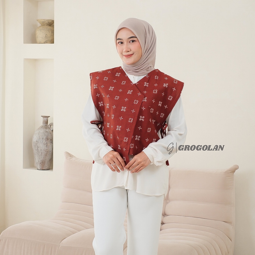 Jual GROGOLAN Vest Outer Rompi Batik V Neck Atasan Wanita | Shopee ...