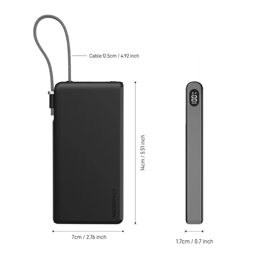 MICROPACK – PB C10 – POWER BANK 10.000 mAh BUILT IN TYPE C CABLE FAST CHARGING