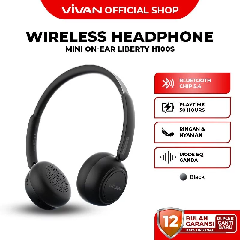 VIVAN Headphone Bluetooth H100S v5.4 HiFi Sound ENC Mic Playtime 50 Hours | Garansi Resmi 1 Tahun