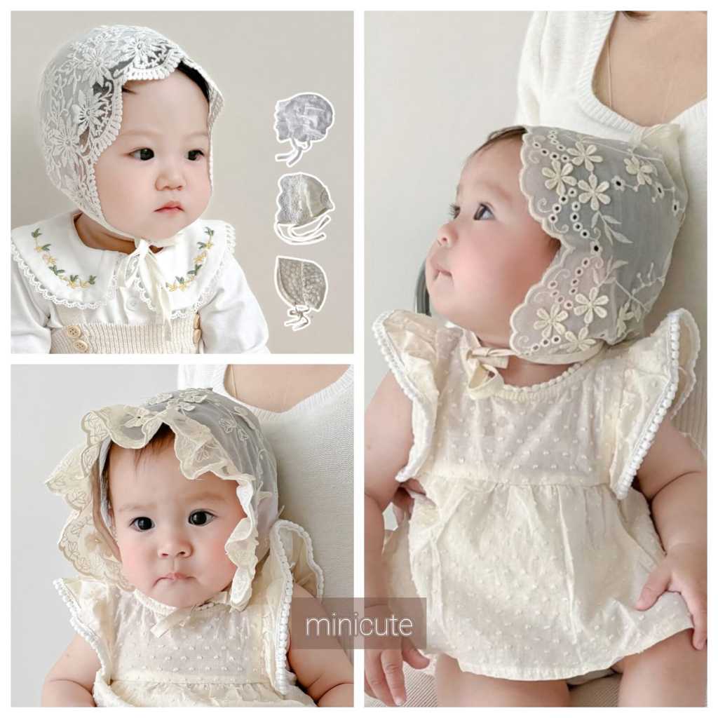 Jual (4-18mo) MINICUTE Topi Bayi Triangle Bonnet Baby Flower Korean ...