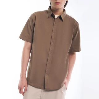 M231 Kemeja Pria Tekstur Waffle Pendek Coklat 1112A