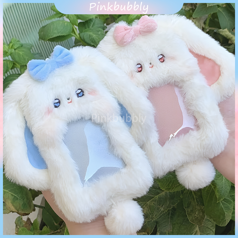 Cute ID Card Cover s 4Pcs White - Rabbit Design ID Card Sleeves For  Students & K-Pop Fans Rabbit Design Card Holders Plush Photocard Holder