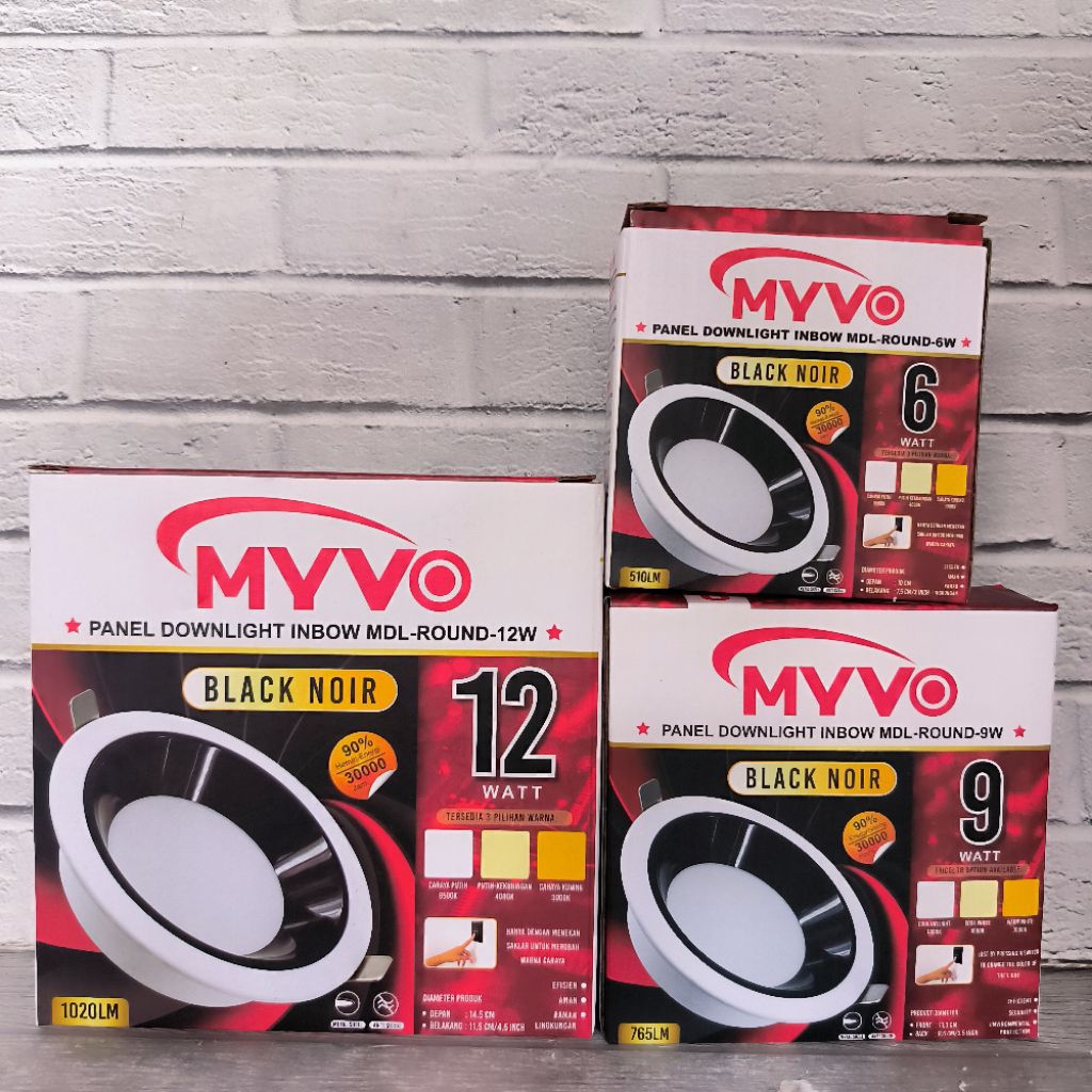 Jual MYVO BLACK NOIR LED PANEL IB BULAT 6W 9W 12 WATT TRICOLOUR SNI 3 ...