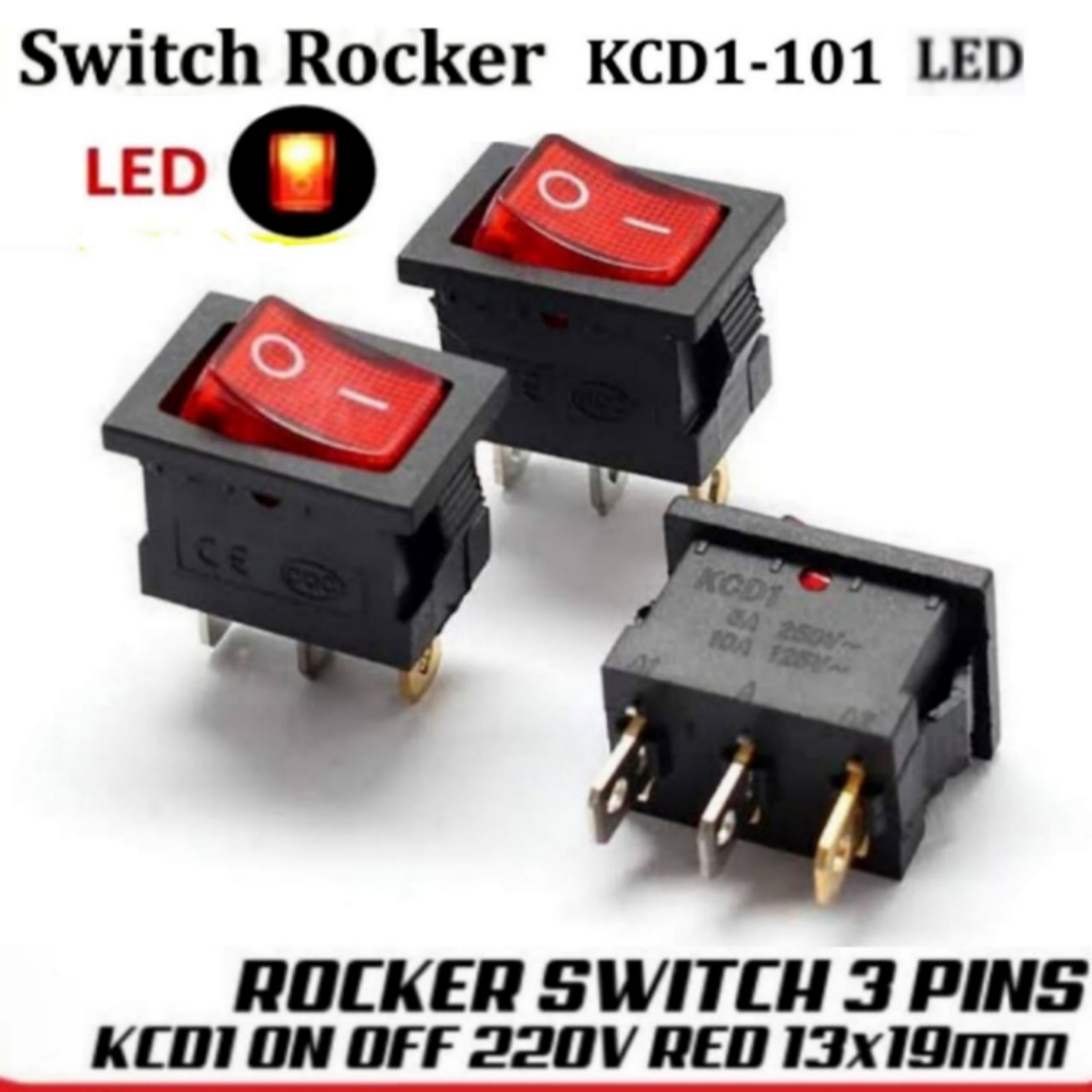 Jual Rocker Switch Saklar AC ON OFF + Lampu 3 Pin | Shopee Indonesia