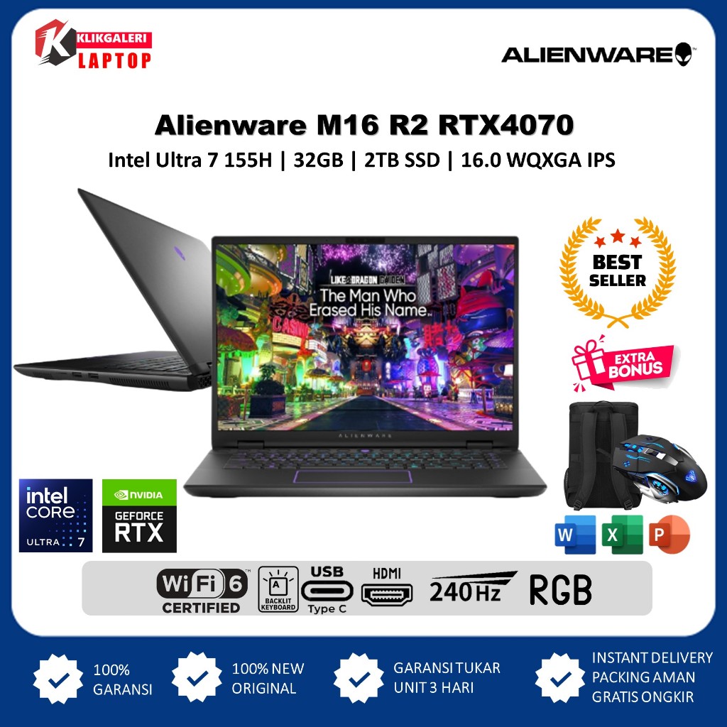 Jual Alienware M16 R2 Intel Ultra 7 155H 32GB DDR5 2TB SSD RTX4070 16 ...