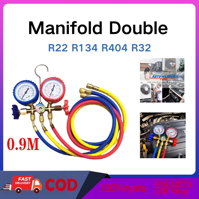 Jual 12H siap Manifold Double R22 R134 R404 R32 AC Double Manifold ...