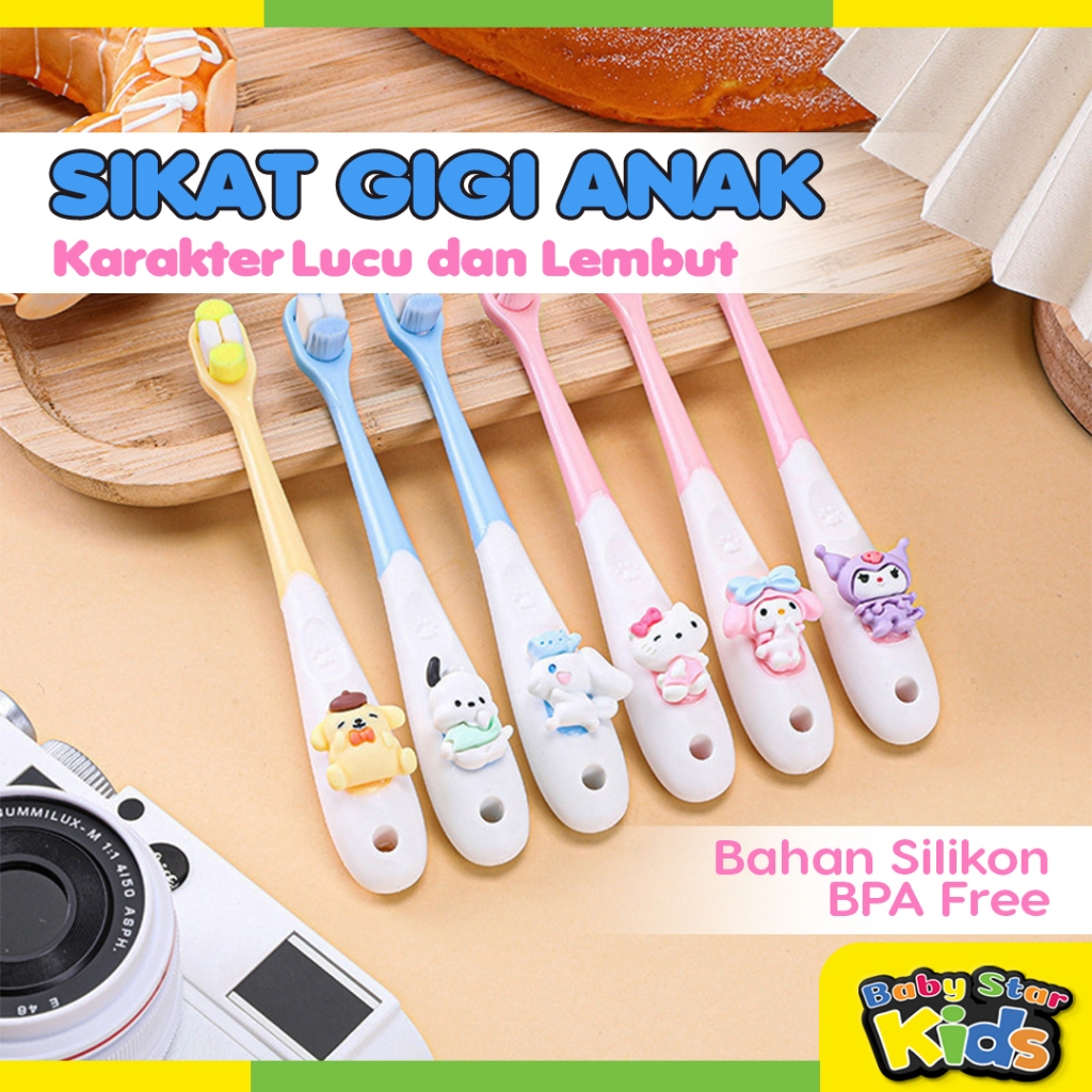 SIKAT GIGI BAYI LEMBUT Bulu Halus Karakter Lucu Sanrio Kuromi Melody Lotso Cinnamorol Baby Training Toothbrush Kids Sikat Anak Silikon Lidah Gusi Bayi Newborn Pasta Gigi 1 2 3 tahun Teether Gigitan