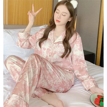 Sleepwear Wanita Korea Style Set Baju Piyama Tidur Wanita Satin Lengan Panjang Tie Dye 2025