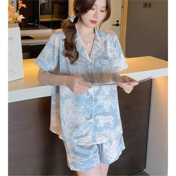 Sleepwear Wanita Korea Style Set Baju Piyama Tidur Wanita Satin Lengan Panjang Tie Dye 2025