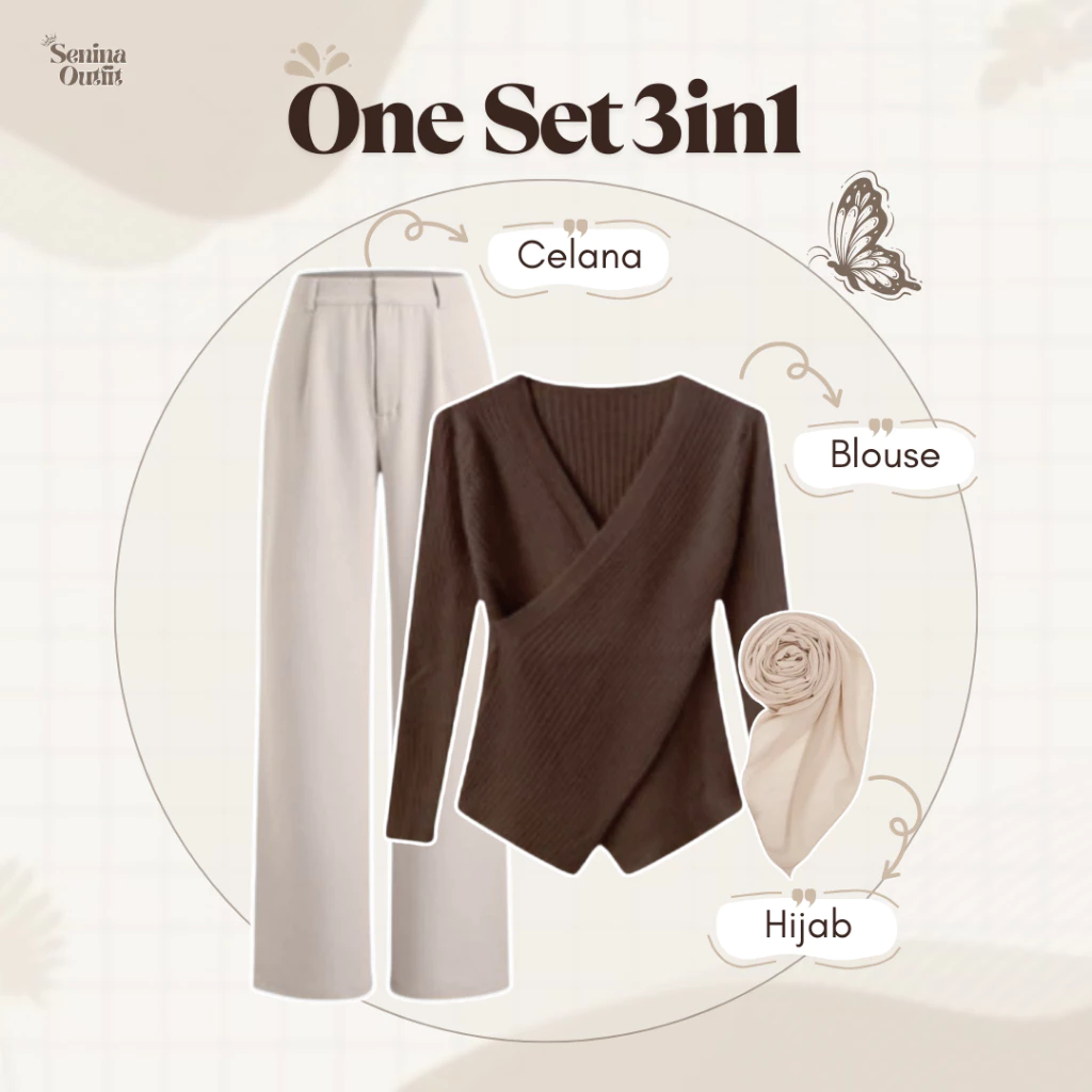Foto 2 One Set Setelan Wanita Kekinian ( Atasan Rajut - Celana - Jilbab ) OOTD Outfit Cewek - SO69 | 008