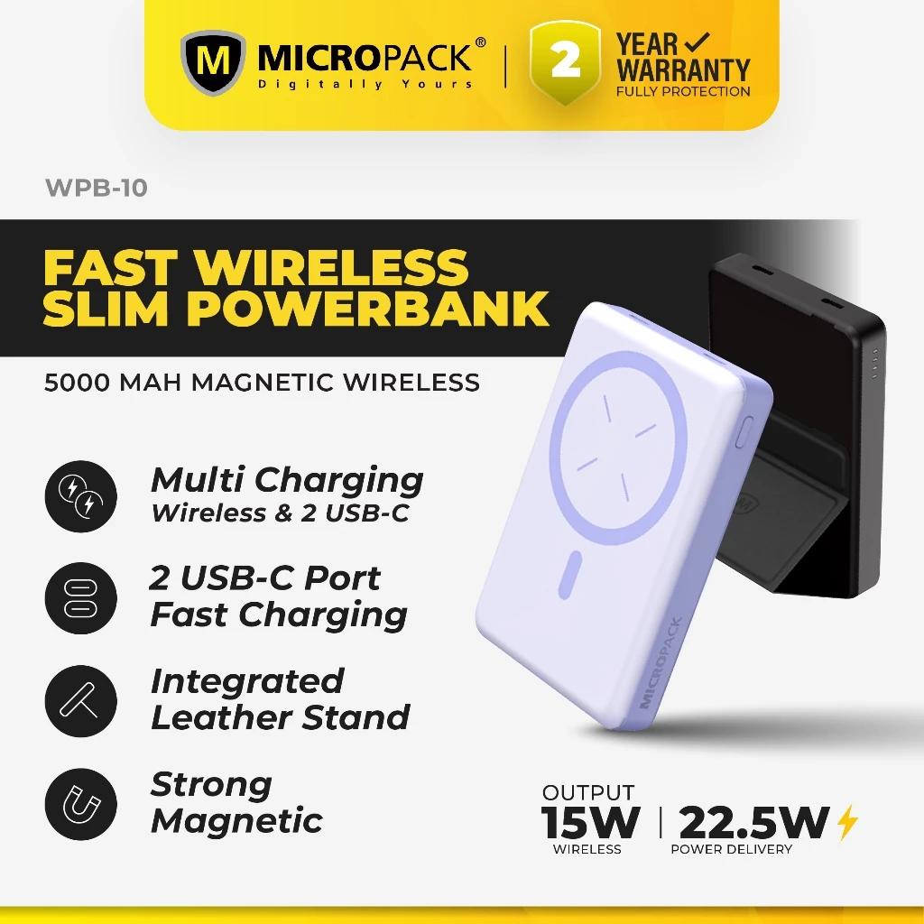 MICROPACK– POWER BANK WIRELESS MAGNETIC 10.000mAh WITH STAND (WPB-10)