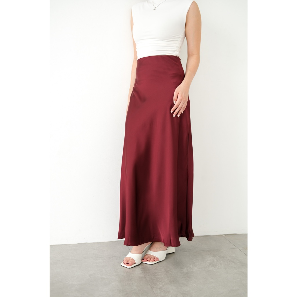 JENN ROSE Carol Premium Satin Silk Skirt Midi Lenght Rok Satin Midi