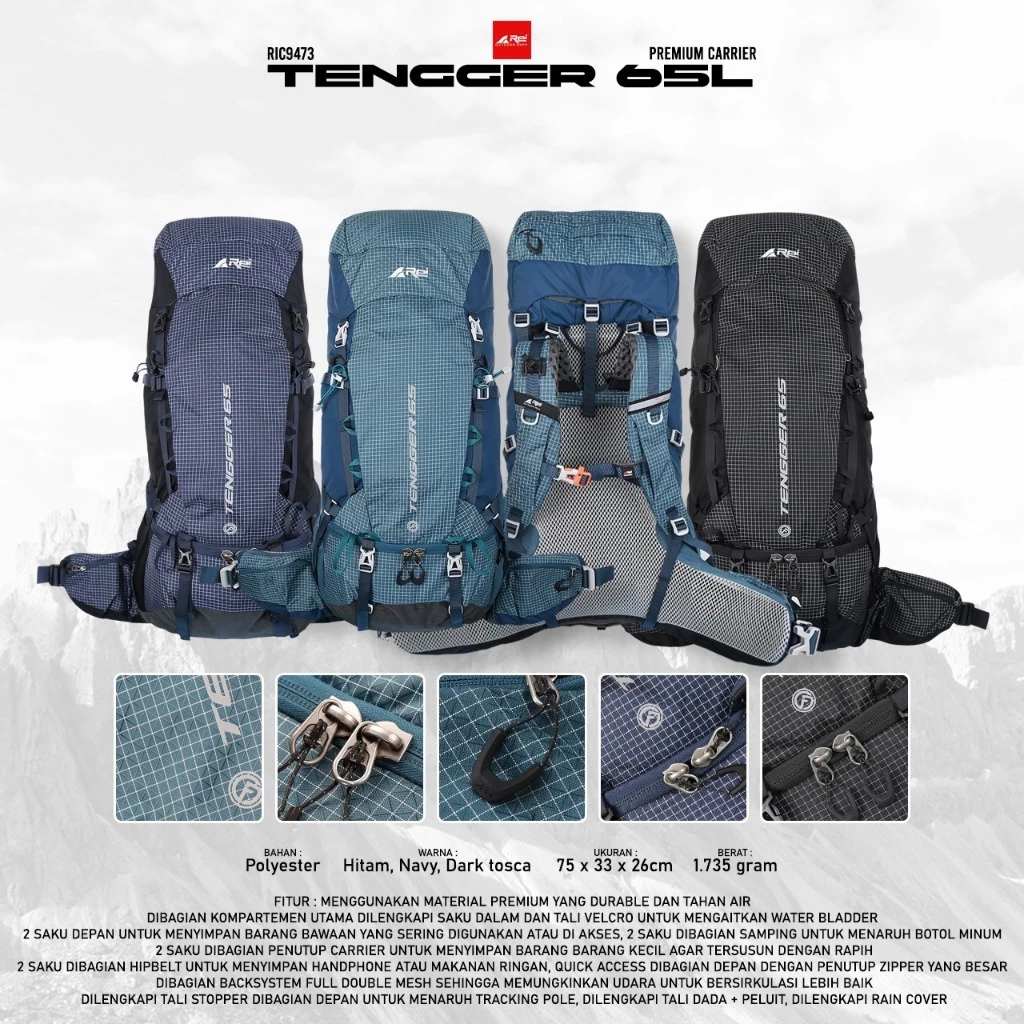Tas Gunung / Carrier Premium Tengger 65 Liter Elite Arei Outdoorgear