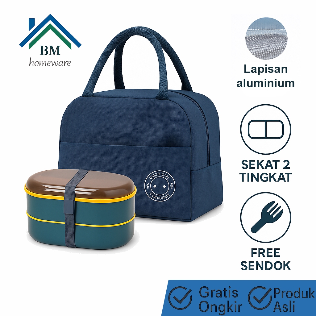 Jual Set Kotak Makan 2in1 Lunch Box Tingkat + Tas Thermal Lunch Bag ...