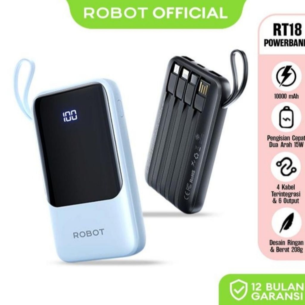 Jual Robot RT18 Powerbank 10000mAh 15W Fast Charging Dengan 4Kabel ...