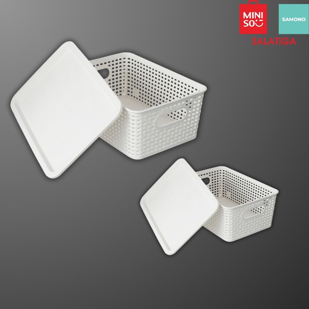 Jual Miniso Plaid Storage Basket with Cover (L, M) | Shopee Indonesia
