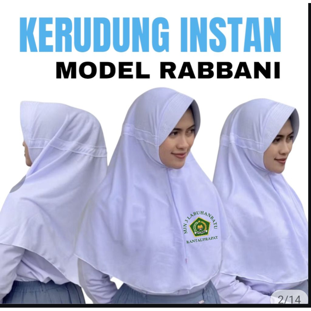 Jual KERUDUNG INSTAN MODEL RABBANI ( ada tali pita) FREE LOGO SEKOLAH ...