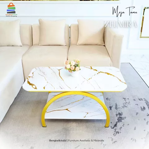Meja Tamu Aesthetic Meja Sofa Persegi Panjang - MEJA ZELMIRA - 100x50 Besi Holo Cat Duco Mewah