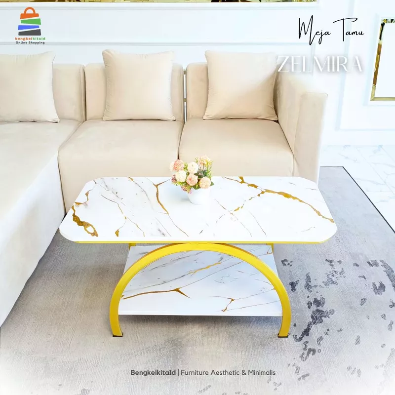 Meja Tamu Aesthetic Meja Sofa Persegi Panjang - MEJA ZELMIRA - 100x50 Besi Holo Cat Duco Mewah