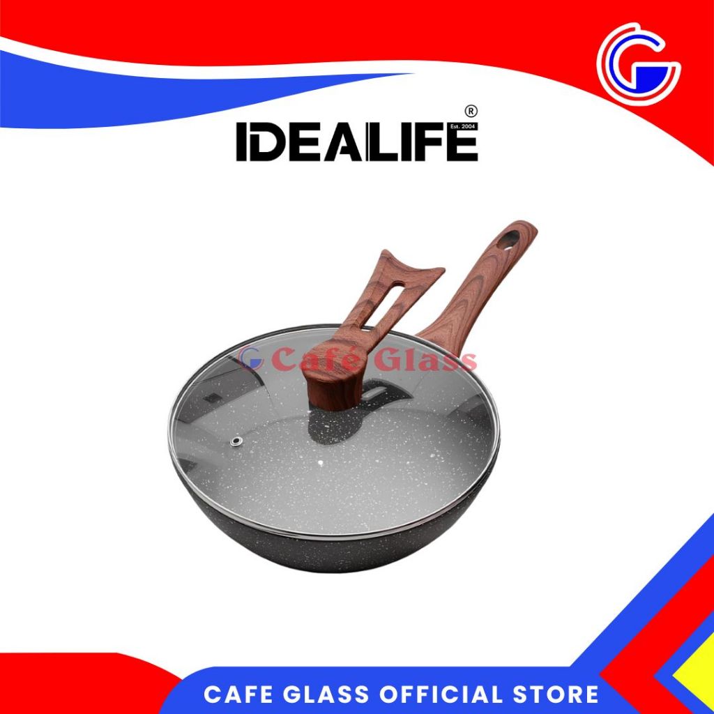 Wok Pan + Spatula - Frypan Anti Lengket - Wajan Non-Stick Induksi - Wok Pan Idealife 30Cm -  Il-30Wk
