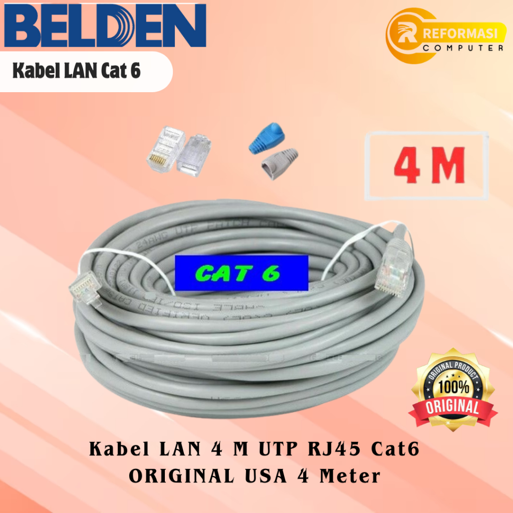 Jual BELDEN Kabel LAN Belden 4 M UTP RJ45 Cat6 ORIGINAL USA | Shopee ...