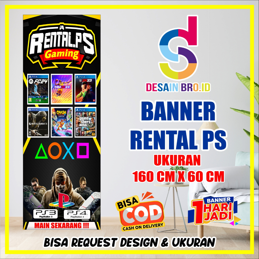 Jual SPANDUK/BANNER RENTAL PLAYSTATION UKURAN 60X160 CM | Shopee Indonesia