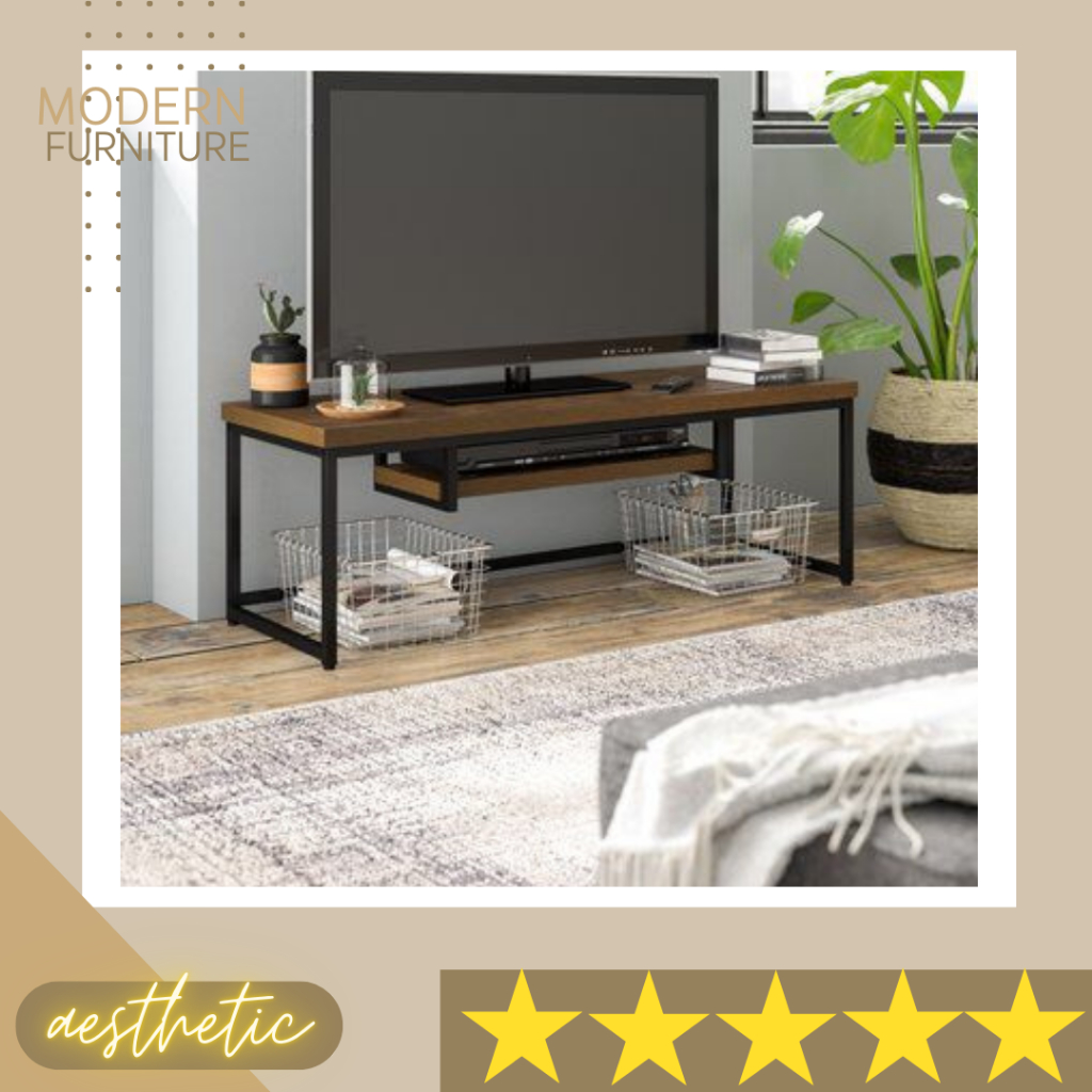 Jual Meja TV Minimalis Rangka Besi Permukaan Motif Natural Serat Kayu ...