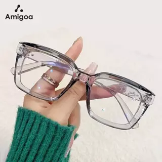AMIGOA Kacamata Anti Cahaya Biru Kacamata Bingkai Persegi Transparan Kacamata Ultra Ringan Wanita Retro Kacamata Pelindung