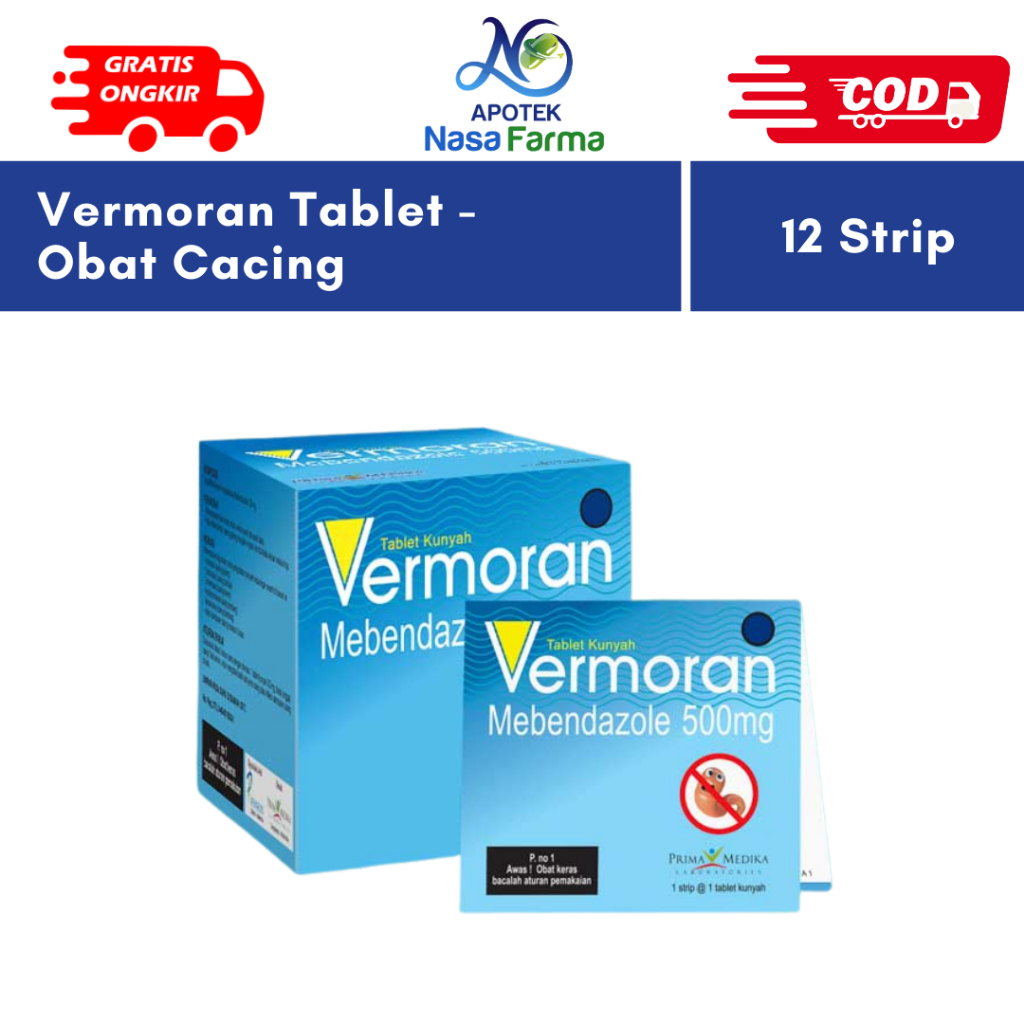 Jual Vermoran Mebendazole 500mg 1 Box 12 Strip @12 Tablet - Obat Cacing ...