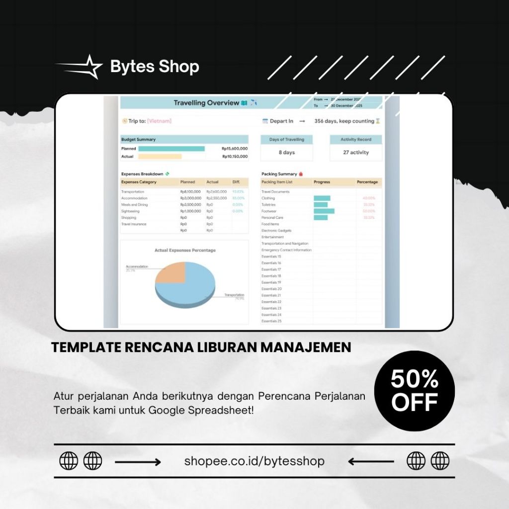 Jual TEMPLATE RENCANA LIBURAN Manajemen Perjalanan Biaya Jadwal Harian ...