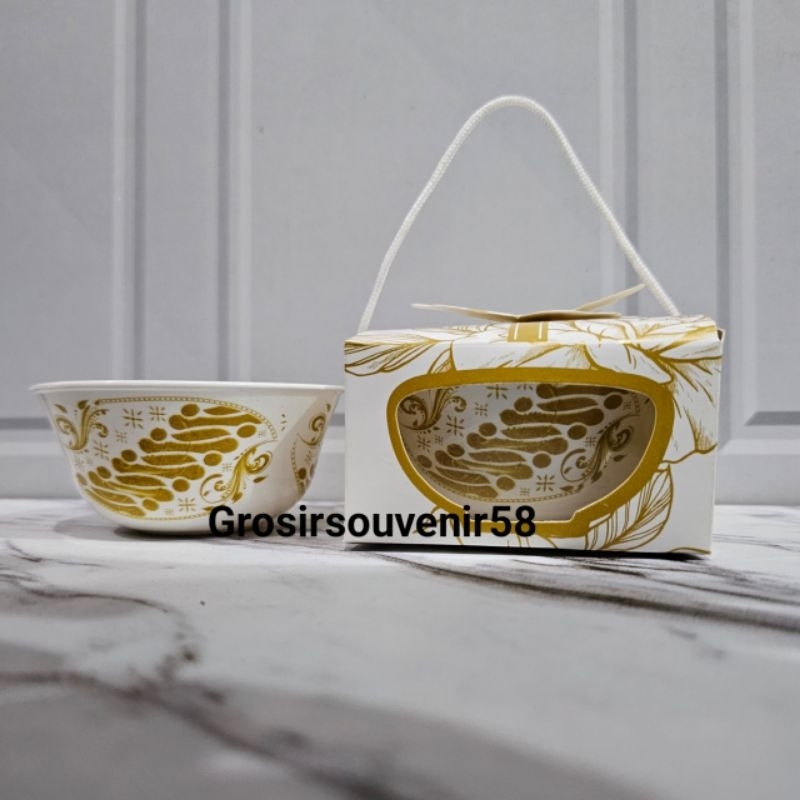 ( ISI 50PCS ) MANGKOK BULAT BATIK COKLAT/JAWA TIGA SISI KEMASAN BOK