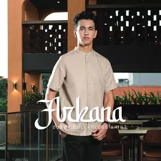 CUTOFF Arkana Dobby Bordir Collarless Shirt Kemeja Koko Pria Motif Lengan Pendek