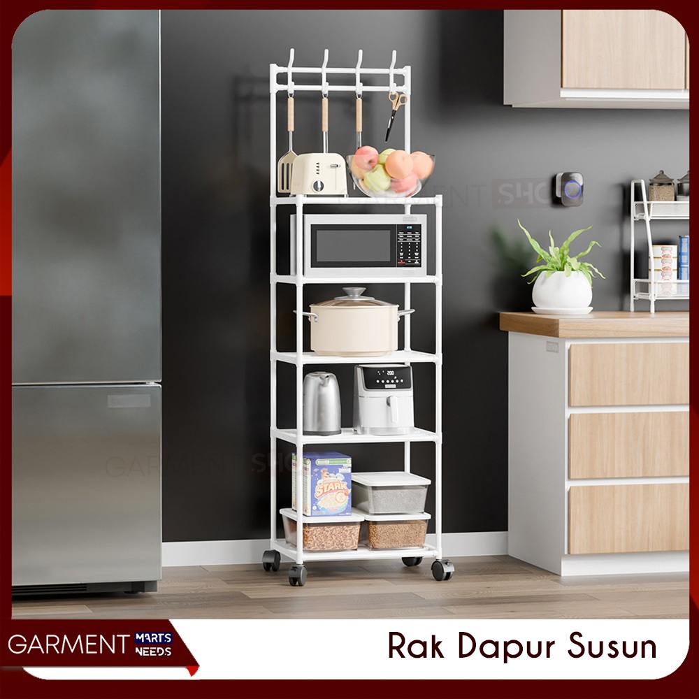 Jual Rak Dapur Panci Rice Cooker Microwave 4 5 Susun Dengan Roda Tempat ...