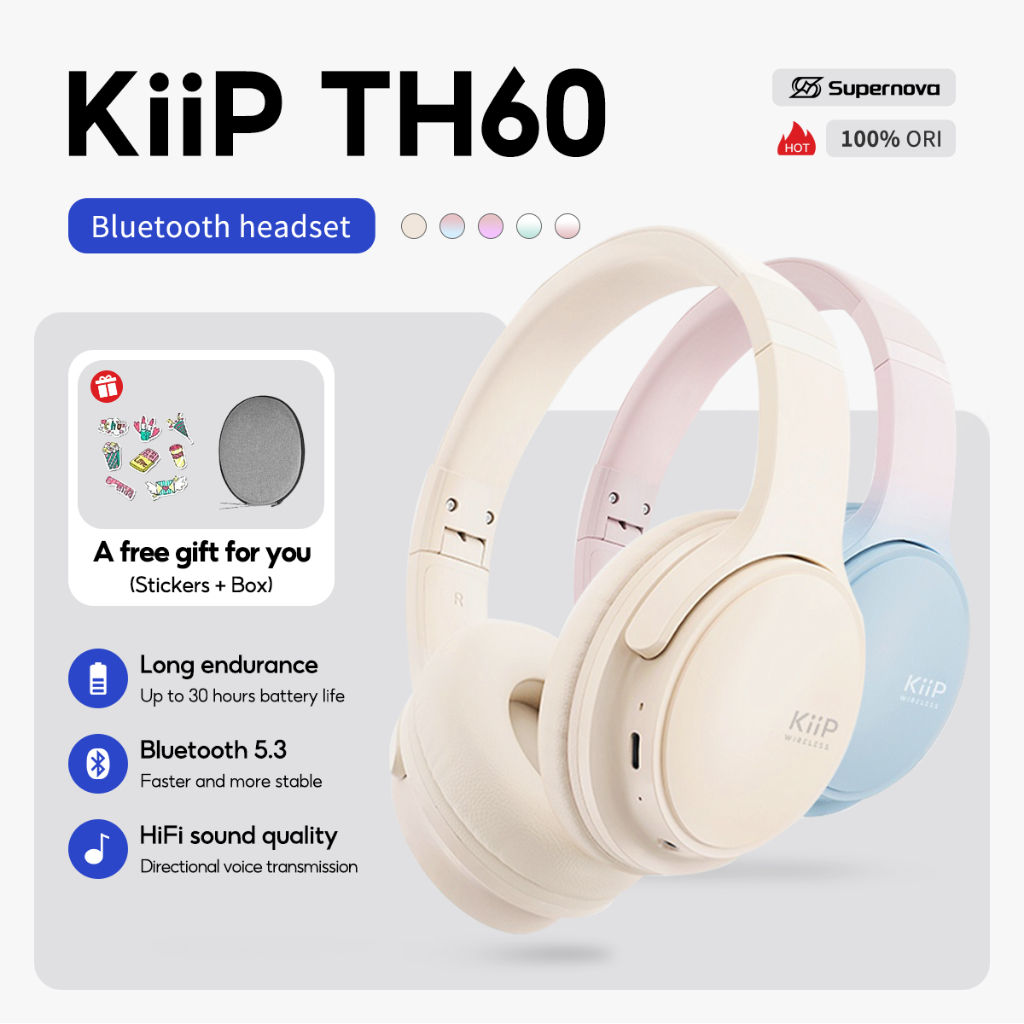 Supernova x KiiP Wireless TH60 Headphone Bluetooth Wireless Headset  Earphone Macaroon