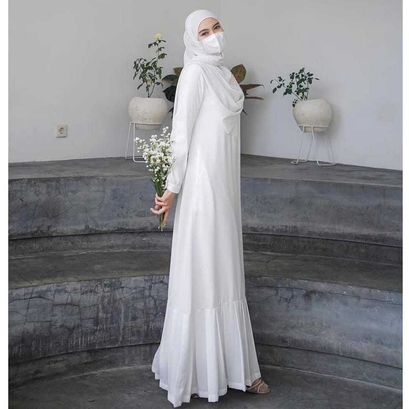 gamis putih polos dress umroh dan haji S M L XL baju muslim wanita terlaris bahan shakila premium