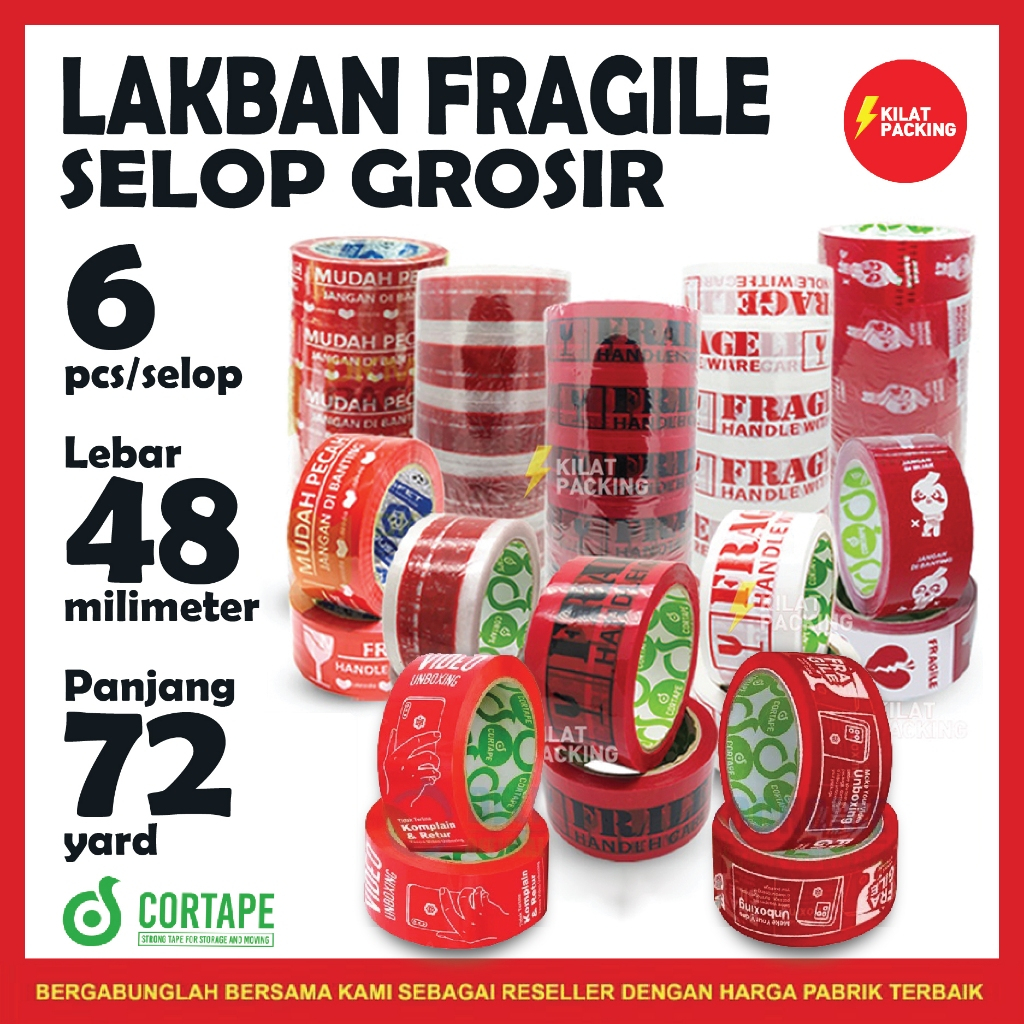 Jual Lakban Fragile Handle With Care 48 mm x 72 yard Selop TERMURAH ...
