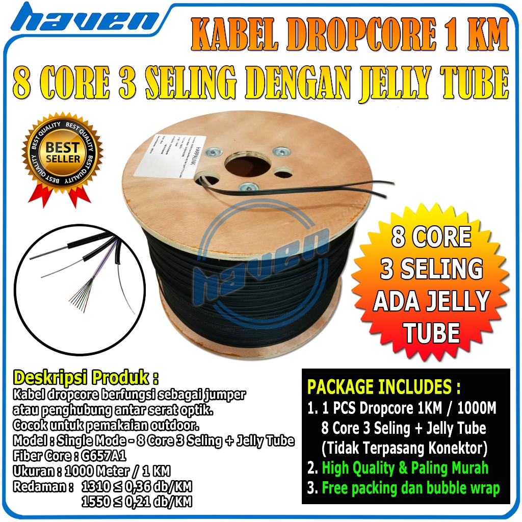 Jual Kabel FO Dropcore 8 Core Jelly Tube / Kabel Dropcore Fiber Optic ...