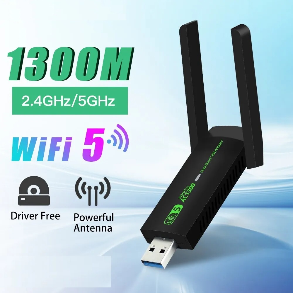 Jual USB Wifi Adapter Dual Band WiFi 5 AC1300 2.4Ghz 5Ghz Network Card ...