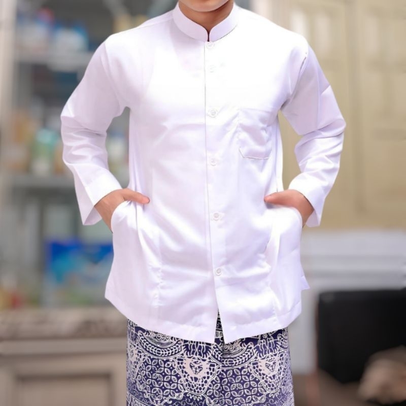 Baju Koko Dewasa Lengan Panjang Model Haibah Saku Samping Warna Putih Berkualita - foto 2