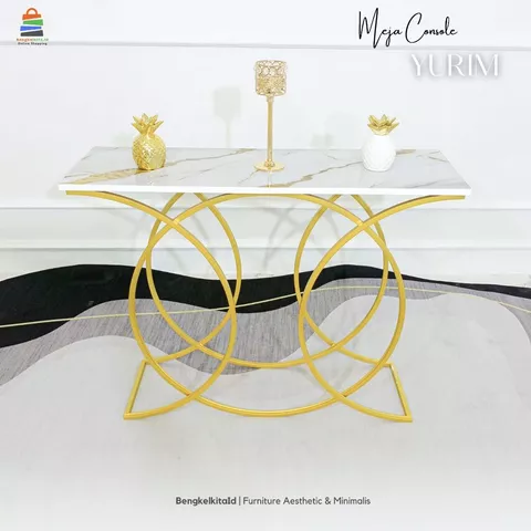 Meja Console Aesthetic Meja Hias Minimalis - MEJA YURIM - Konsol Foyer Marmer UV Gold
