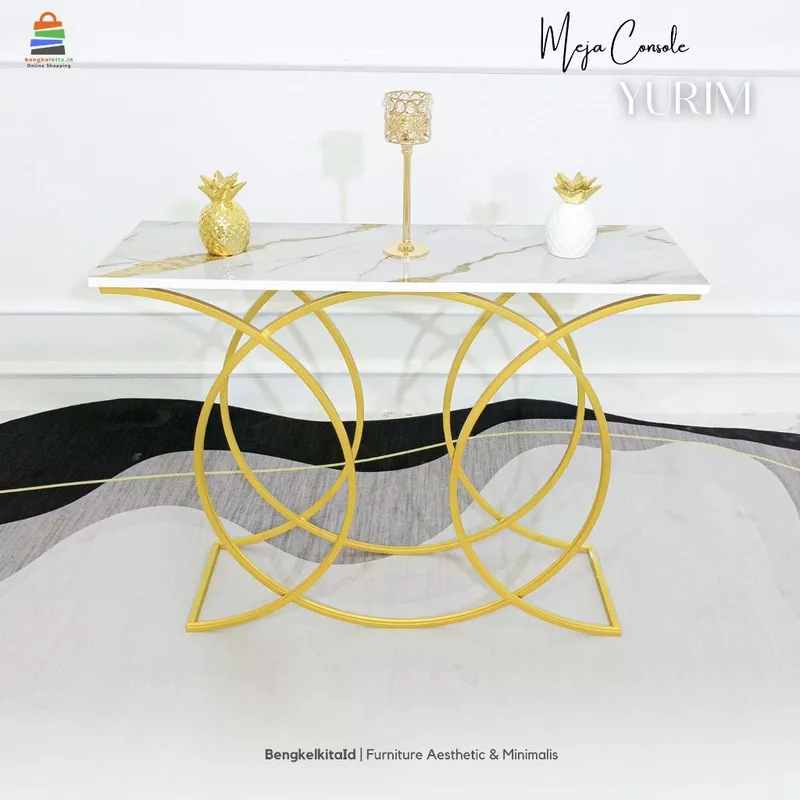 Meja Console Aesthetic Meja Hias Minimalis - MEJA YURIM - Konsol Foyer Marmer UV Gold