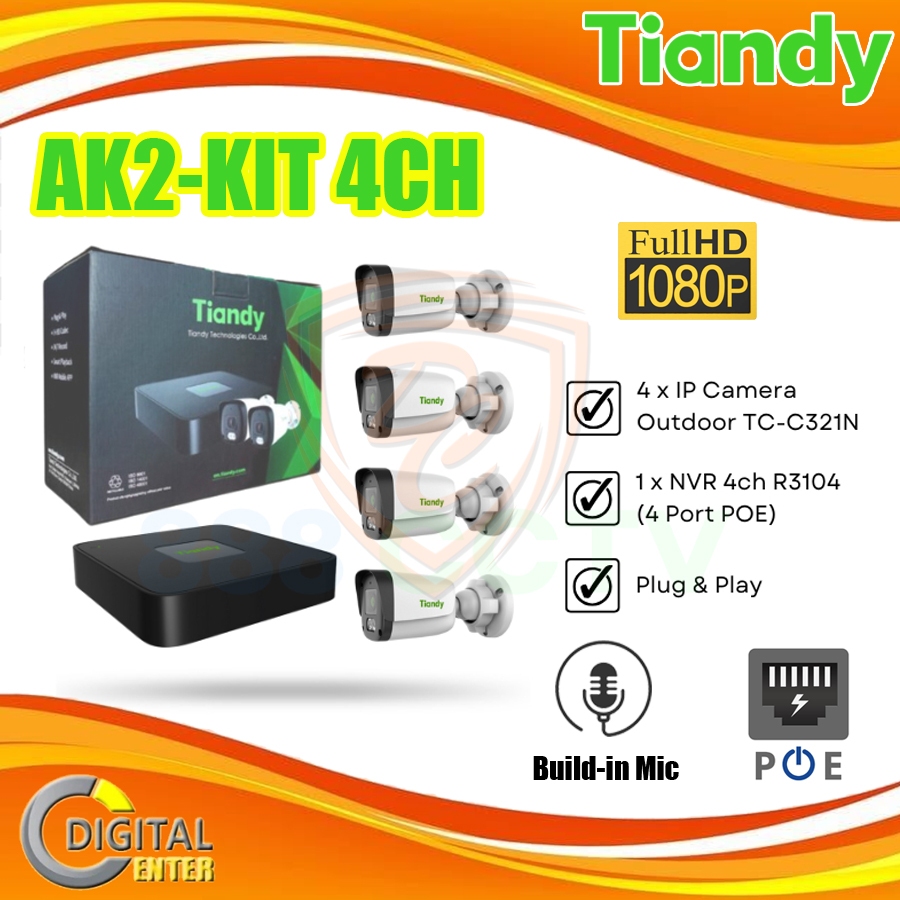 Jual Paket CCTV Tiandy AK2 Kit 4ch TC-KIT NVR R3104 + Camera Outdoor ...