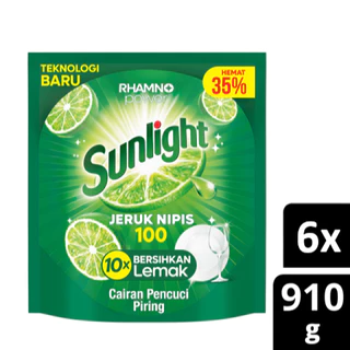 SUNLIGHT SABUN CUCI PIRING JERUK NIPIS REFILL 910GR x6
