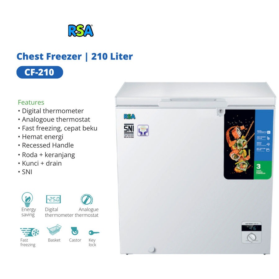 Jual RSA CF 210 CHEST FREEZER BOX 199 LITER LEMARI PEMBEKU GARANSI ...