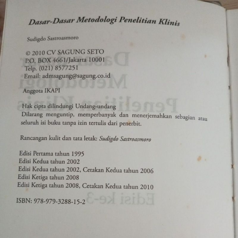 Jual BUKU DASAR DASAR METODOLOGI PENELITIAN KLINIS EDISI KE 3 OLEH ...