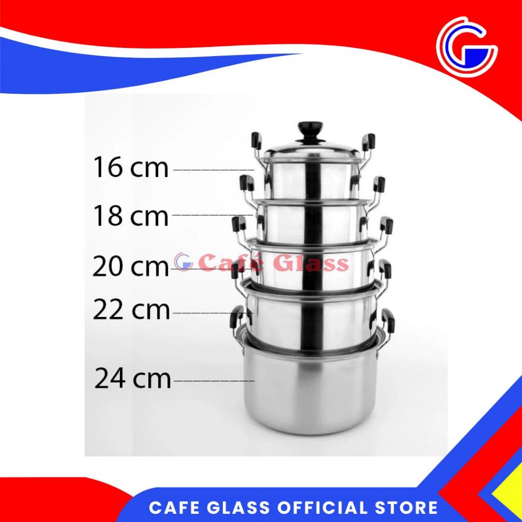 Panci Stainless - Panci Susun 5 Set - Panci Susun Stainless - Panci Ndo Zb 16/24 Tutup Stainless