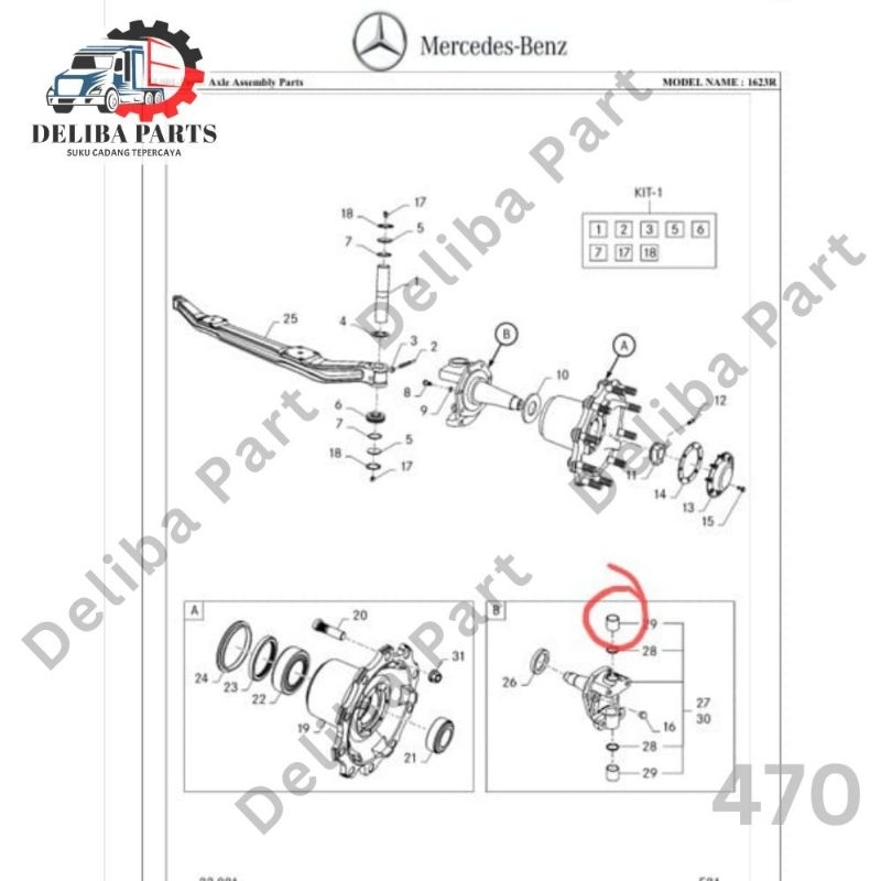 Jual Bushing King pin, bearing bush without collar Mercy Axor 1623 ...