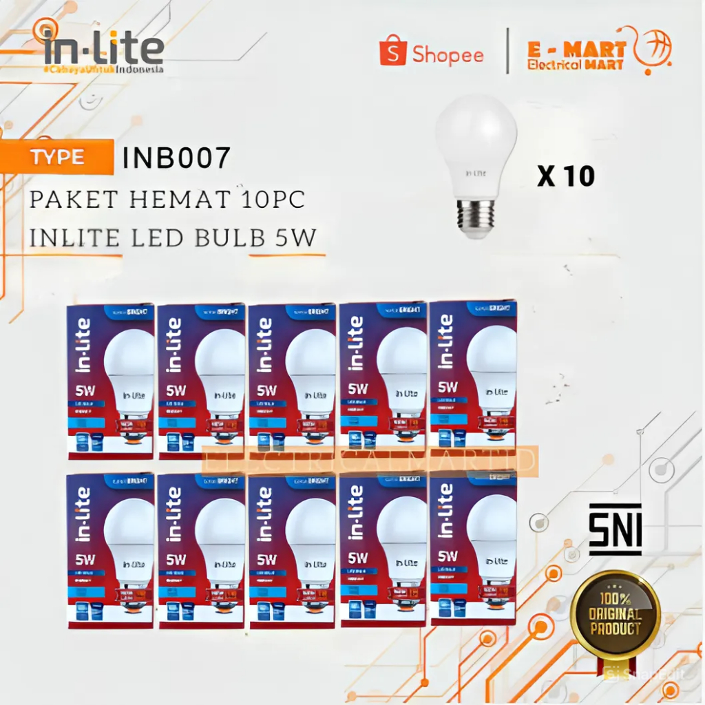 Jual [PAKET HEMAT 10PC] Inlite LED Bulb 5W INB007 Putih Kuning Lampu ...
