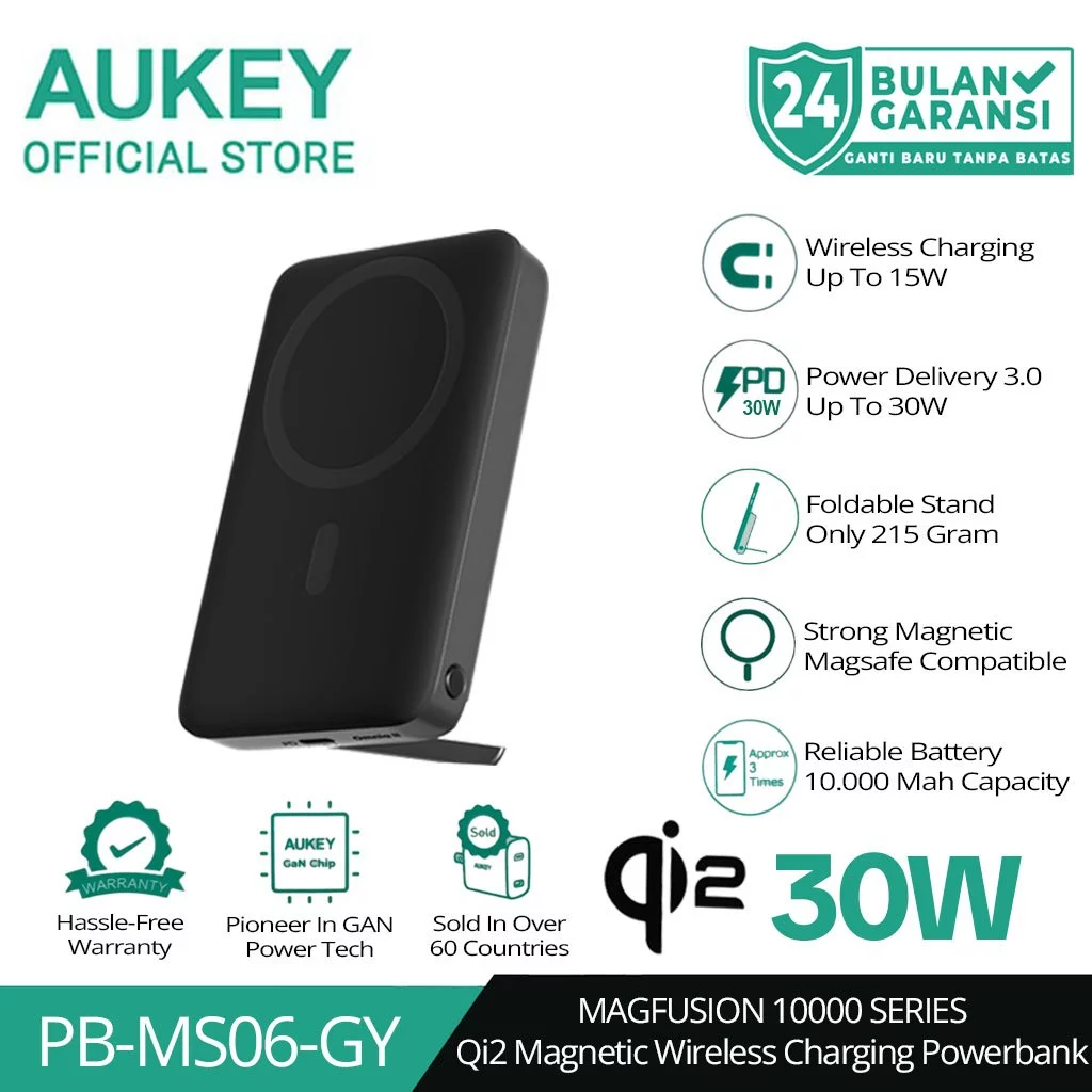 AUKEY Qi2 Magsafe Wireless Powerbank 10000mah USB-C 30W PD Slim Portable PB-MS06